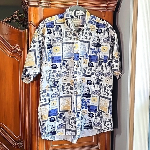 CROSSINGS, men's XL casual button-down shirt. Tropical print. EXCELLENT. - Picture 1 of 10